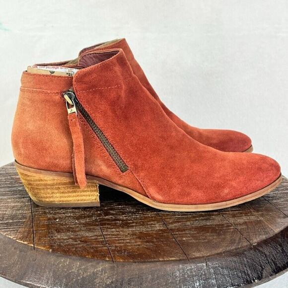 Sam Edelman Booties Womens 9 Packer Rust Suede Leather Stacked Heel Ankle - Picture 4 of 13